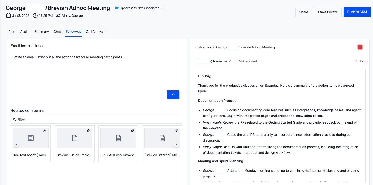Follow-up tab for meetings